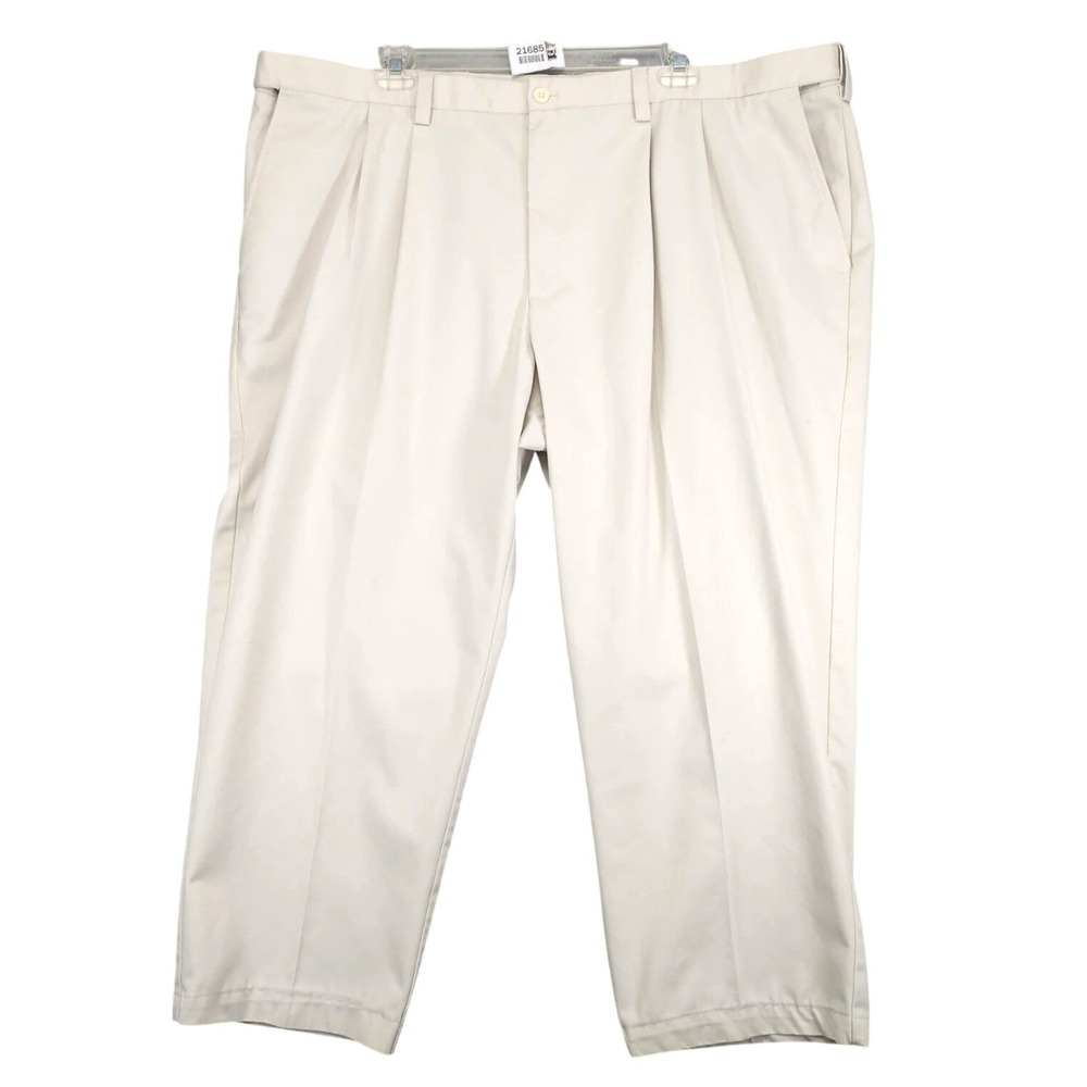 Izod Beige American Chino Pants Mens 52x28" Pleated Khaki Business Casual Preppy